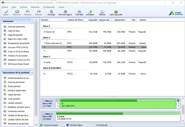 Vista principal de AOMEI Partition Assistant