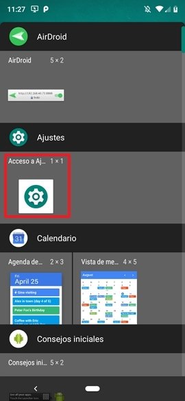Widget de Ajustes en Android
