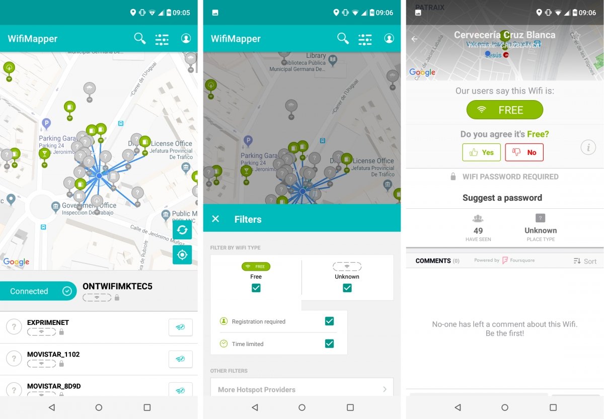 WifiMapper muestra un mapa de redes wifi y gratuitas