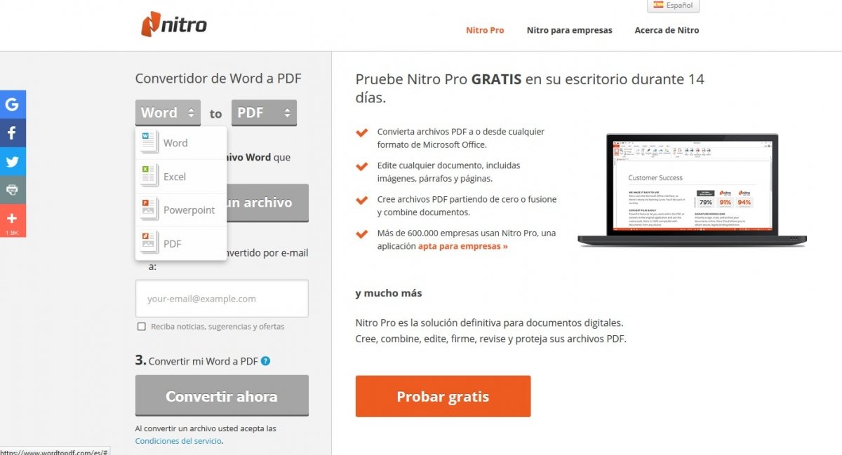 WordtoPDF ofrece también un sencillo sistema de conversión online