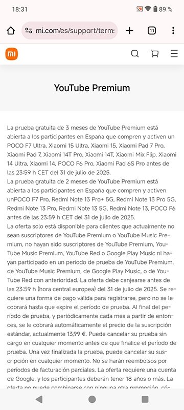 Xiaomi es una de las marcas asociadas que ofrecen una prueba gratuita limitada de YouTube Premium