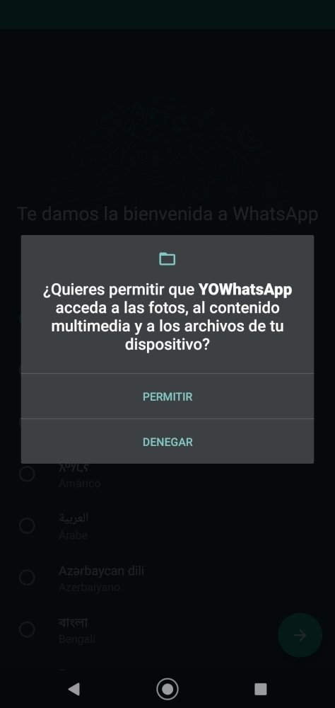 YOWhatsApp solicita permisos de acceso al contenido del teléfono