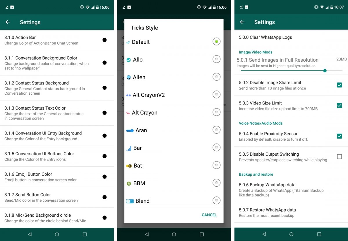 YOWhatsApp tiene multitud de opciones de configuración