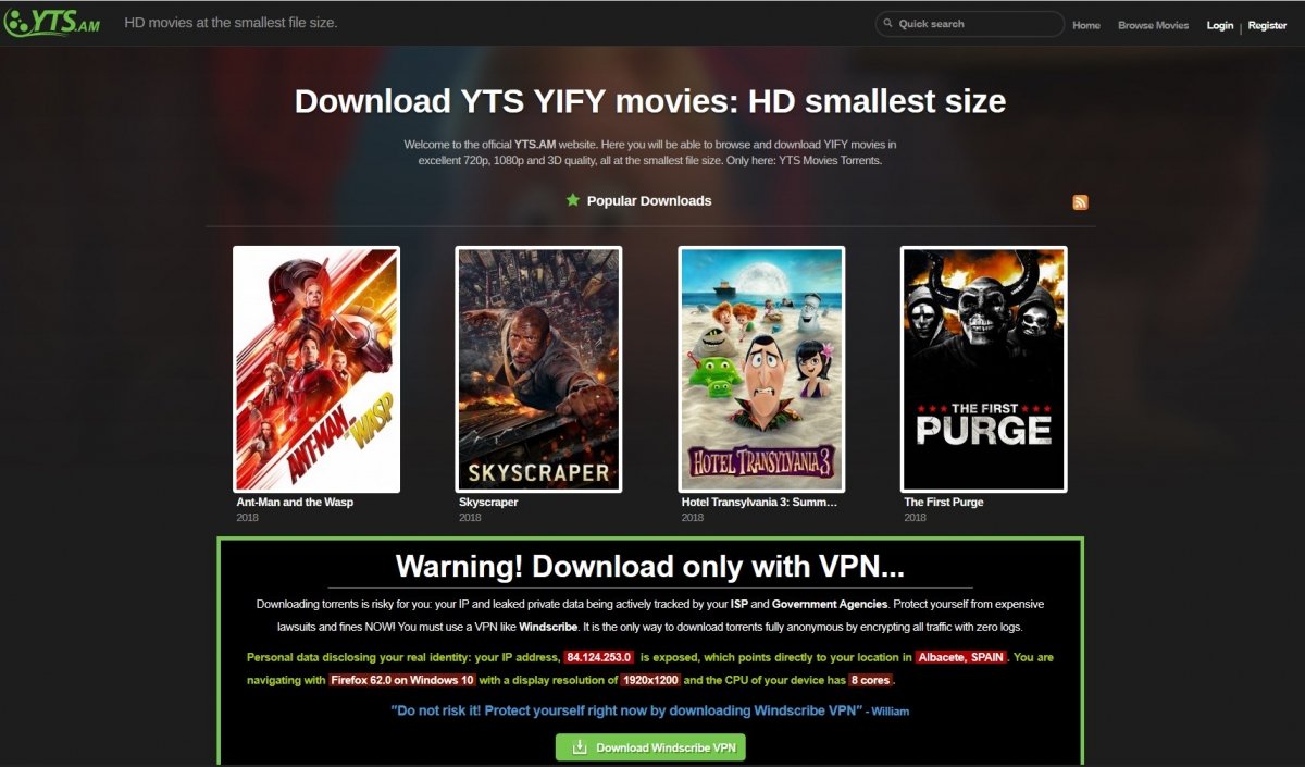 YTS YIFI ofrece pelis en HD con poco tamaño