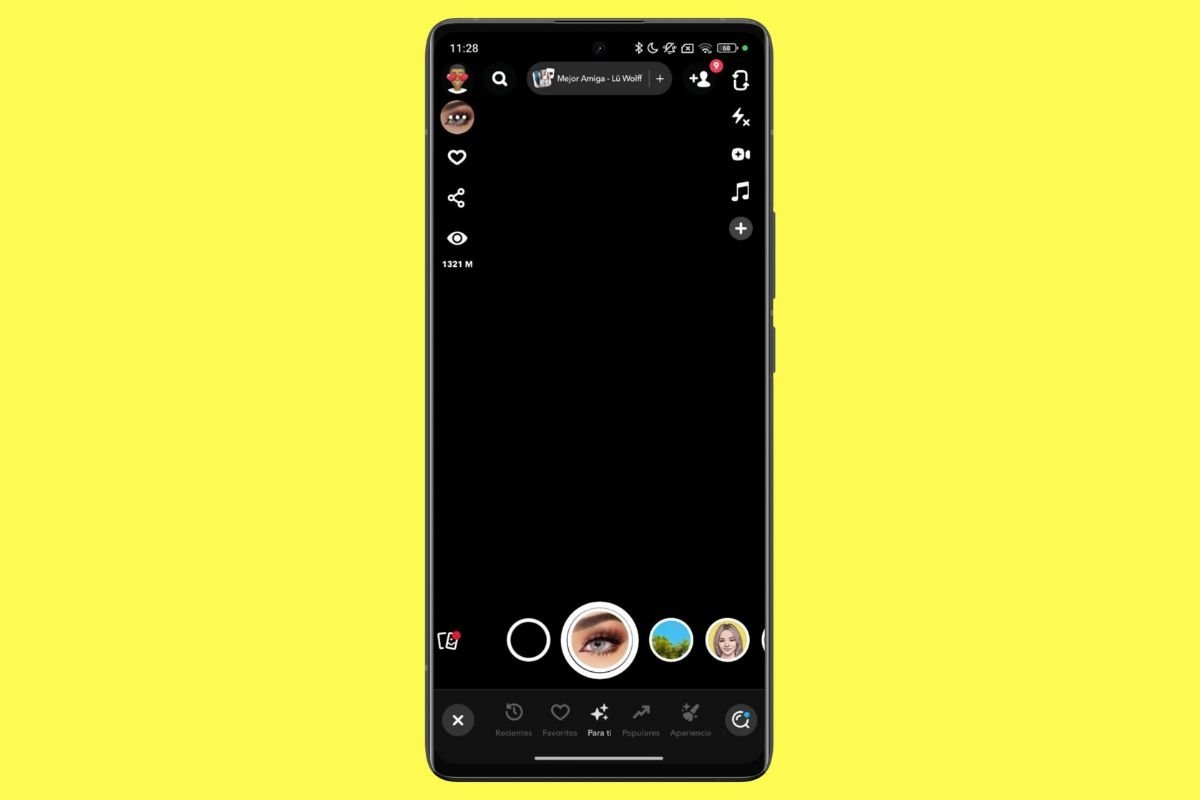 Zona creativa de Snapchat, donde podrás elegir multitud de filtros