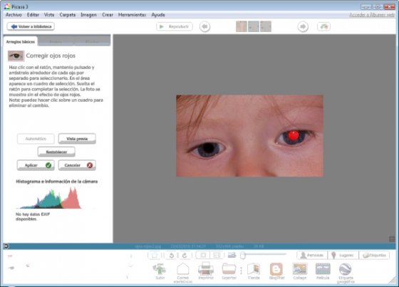 Eliminar ojos rojos en Picasa