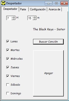 Panel de configuración del despertador