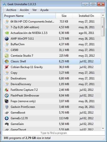 Interfaz de Geek Uninstaller