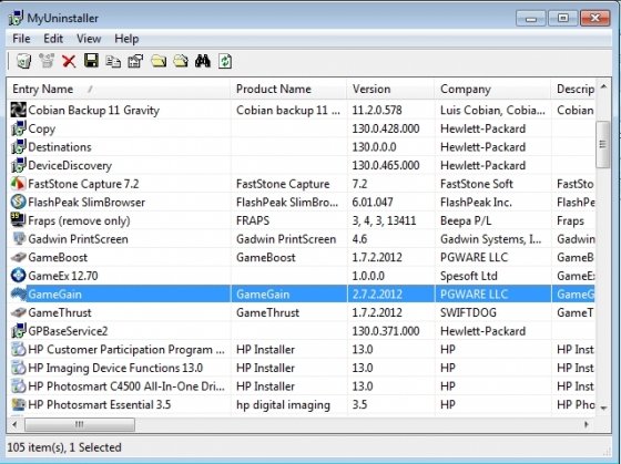 Interfaz principal de MyUninstaller
