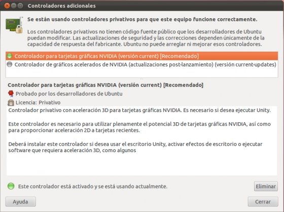 Información del soporte gráfico para Ubuntu