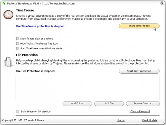 Inicias la protección con Toolwiz TimeFreeze