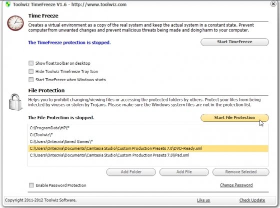 Protección individual de archivos con Toolwiz TimeFreeze