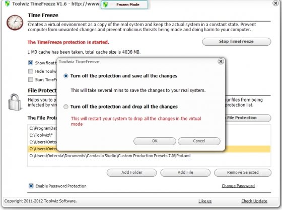 Apagar la prtección en Toolwiz TimeFreeze