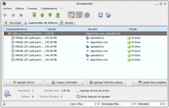 Ficheros en línea en JDownloader