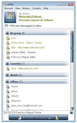 Contactos vistos desde aMSN