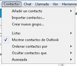 Opción para ver los contactos de Outlook