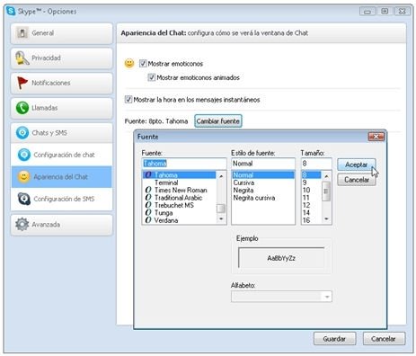 Cambiar la tipografía de Skype