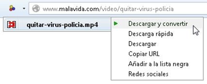 Selección de conversión del vídeo a través del menú contextual