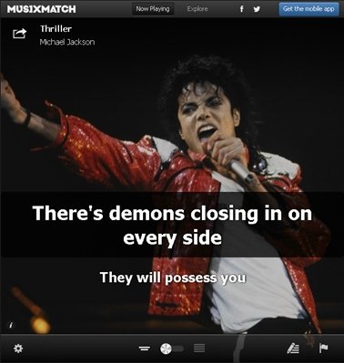 musiXmatch en acción mostrando la letra