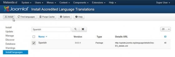 Instalar español en Joomla!