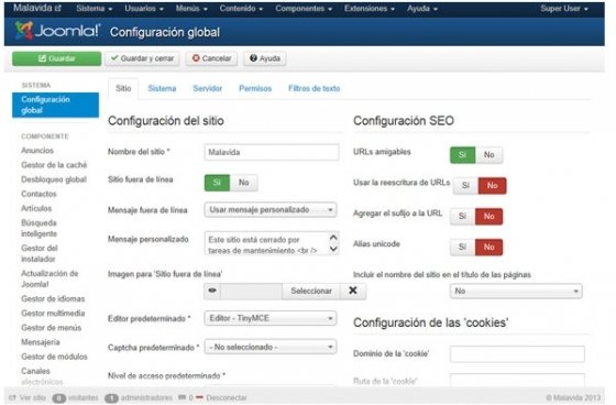 Interfaz de Joomla! en español