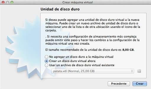 Seleccionar el tipo de archivo de la unidad de disco para la máquina virtual