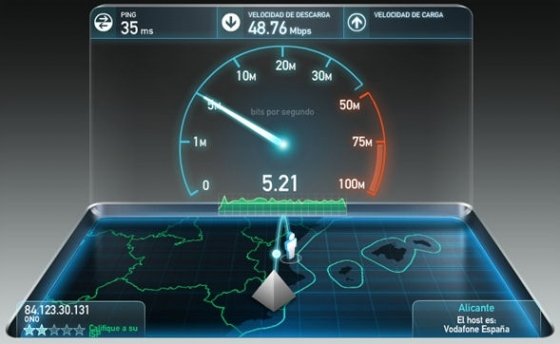Resultado del test con Speedtest