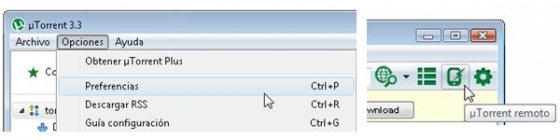 Diferentes accesos a uTorrent Remote