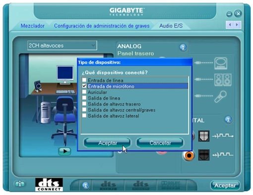 Panel de configuración de la tarjeta de sonido integrada
