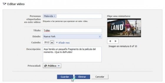 Edición de los datos adjuntos al vídeo