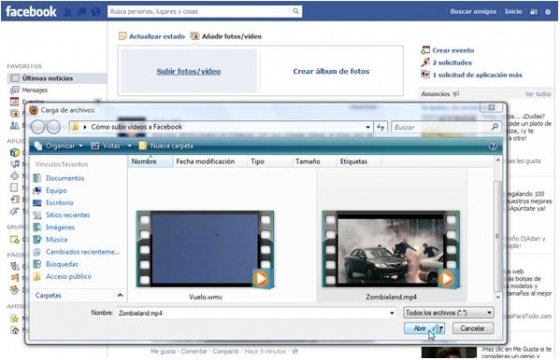 Elegir el vídeo que se va a subir a Facebook