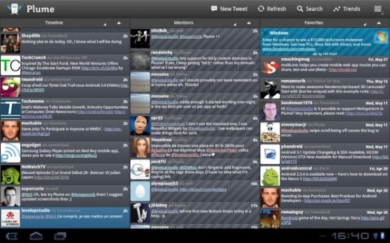 Interfaz de columnas de Plume para Android