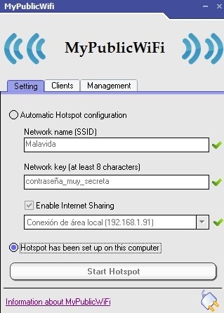 Configurar hotspot o punto de acceso WiFi en el ordenador
