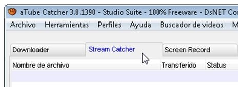Pestaña del modo Stream Catcher
