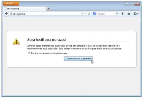 Acceso a la configuración interna de Firefox
