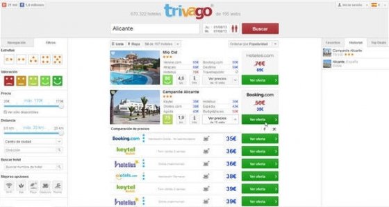 Reserva de un hotel en Alicante a través de Trivago