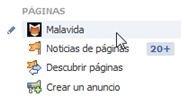 Sección Páginas de Facebook