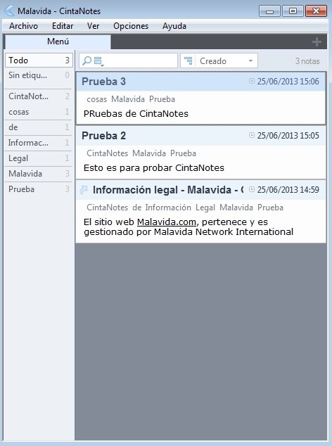 Interfaz de CintaNotes con todas sus etiquetas