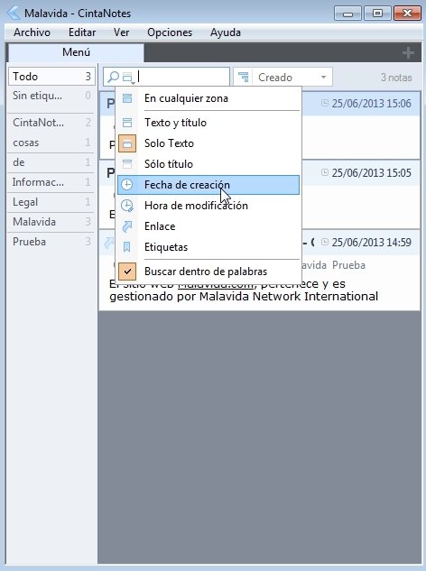 Búsqueda selectiva de notas