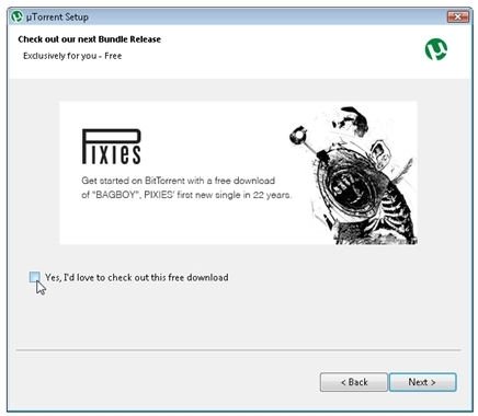 Avisa o anuncio publicitario durante la instalación de uTorrent