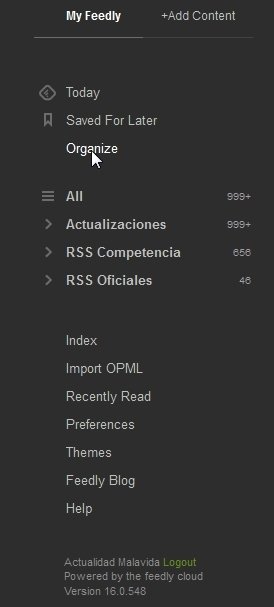 Organizar categorías en feedly