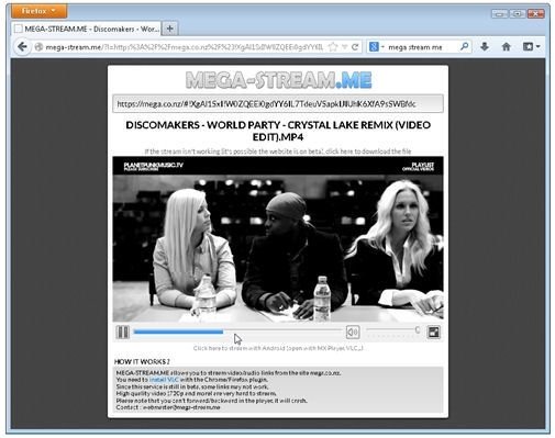 Página web con vídeo en reproducción de Mega Stream