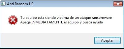 Anti Ransom lanza un mensaje de aviso en caso de haber sido infectado