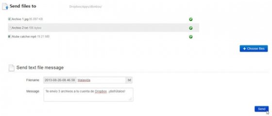 Selección de archivos a enviar a Dropbox desde Dbinbox