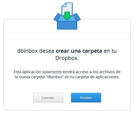 Permitir la creación de una carpeta de Dbinbox en la cuenta de Dropbox