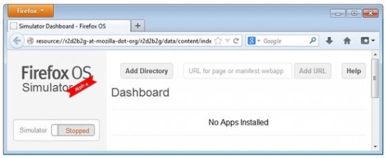 Dashboard de Firefox OS Simulator