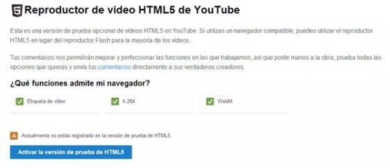 Activar HTML5 en YouTube