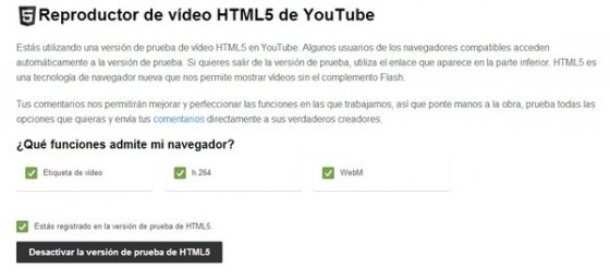 Desactivar HTML5 en YouTube