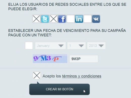 Segunda parte del formulario a rellenar en Pay with a Tweet