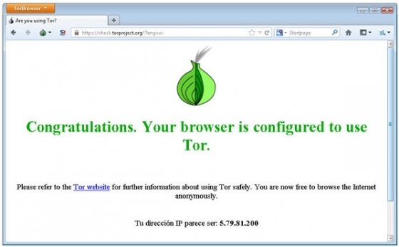 Navegador Tor indicando que se encuentra operativo
